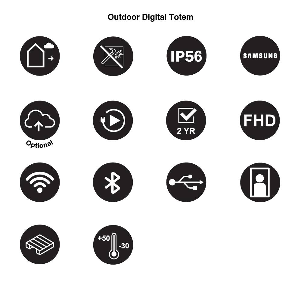 Digital outdoor stele - 55 inch - Samsung OH55F inch display - 2500cd/m² - Full-HD - 1920x1080 pixels - 24/7
