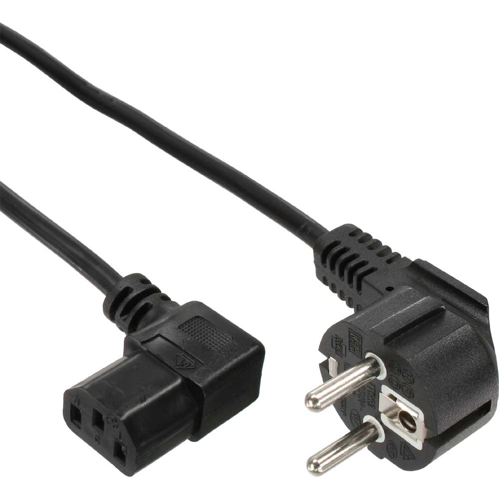 InLine® Netzkabel 16752A - Schutzkontakt gewinkelt auf Kaltgerätestecker C13 - rechts abgewinkelt - 3 m - Schwarz