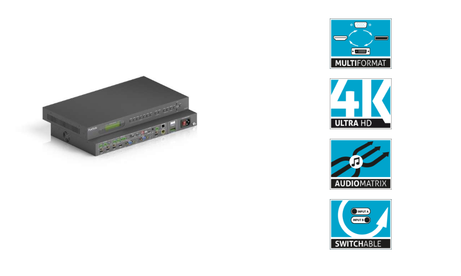 PureLink PureTools PT-PMS-62 - 6x2 Multiformat Presentation Matrix mit Scaler Set - 4K - 3xHDMI, 1xDP, 2xVGA auf 1xHDMI und 1xHDBaseT