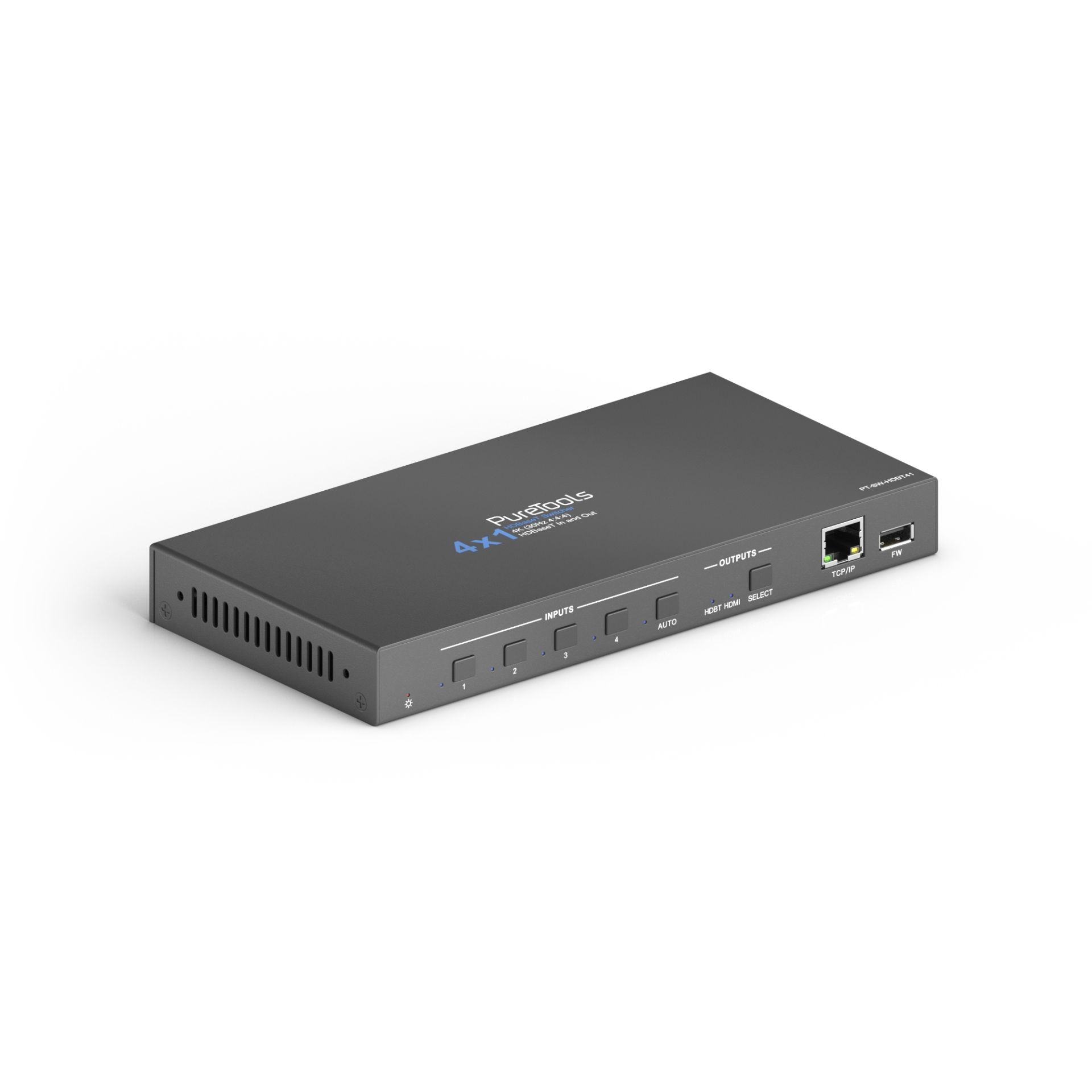 PureTools PT-SW-HDBT41 - 4x1 HDBaseT Switcher und Scaler mit HDBaseT / HDMI Ausgang - 4K (60Hz 4:2:0)