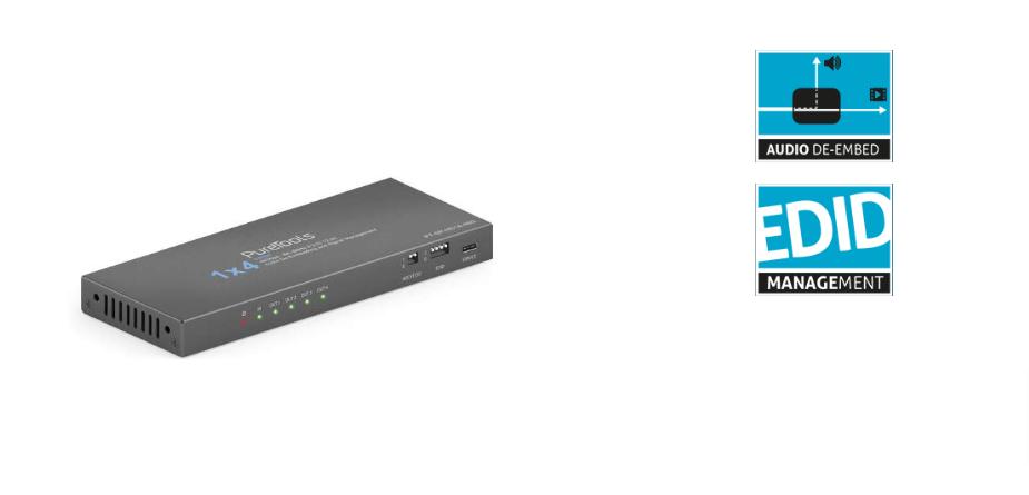 PureLink PureTools PT-SP-HD14-48G - HDMI 2.1 Splitter 1x4, 8K (60Hz 4:2:0), mit Down-Scaling und EDID Management