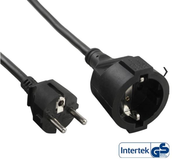 InLine® Schutzkontakt-Verlängerung Stecker / Buchse - 5m - mit Kindersicherung - Schwarz 16405