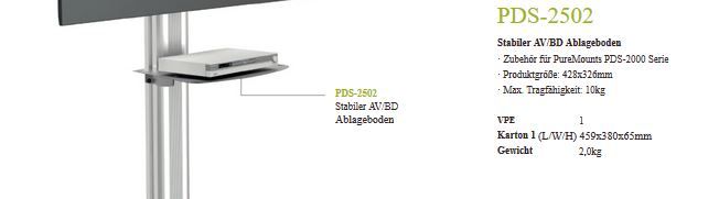 PureMounts PDS-2502 - Ablageboden für PureMounts PDS-2000 Serie