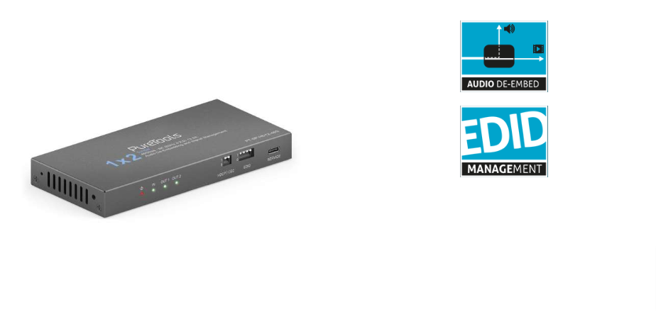 PureLink PureTools PT-SP-HD12-48G - HDMI 2.1 Splitter 1x2, 8K (60Hz 4:2:0), mit Down-Scaling und EDID Management