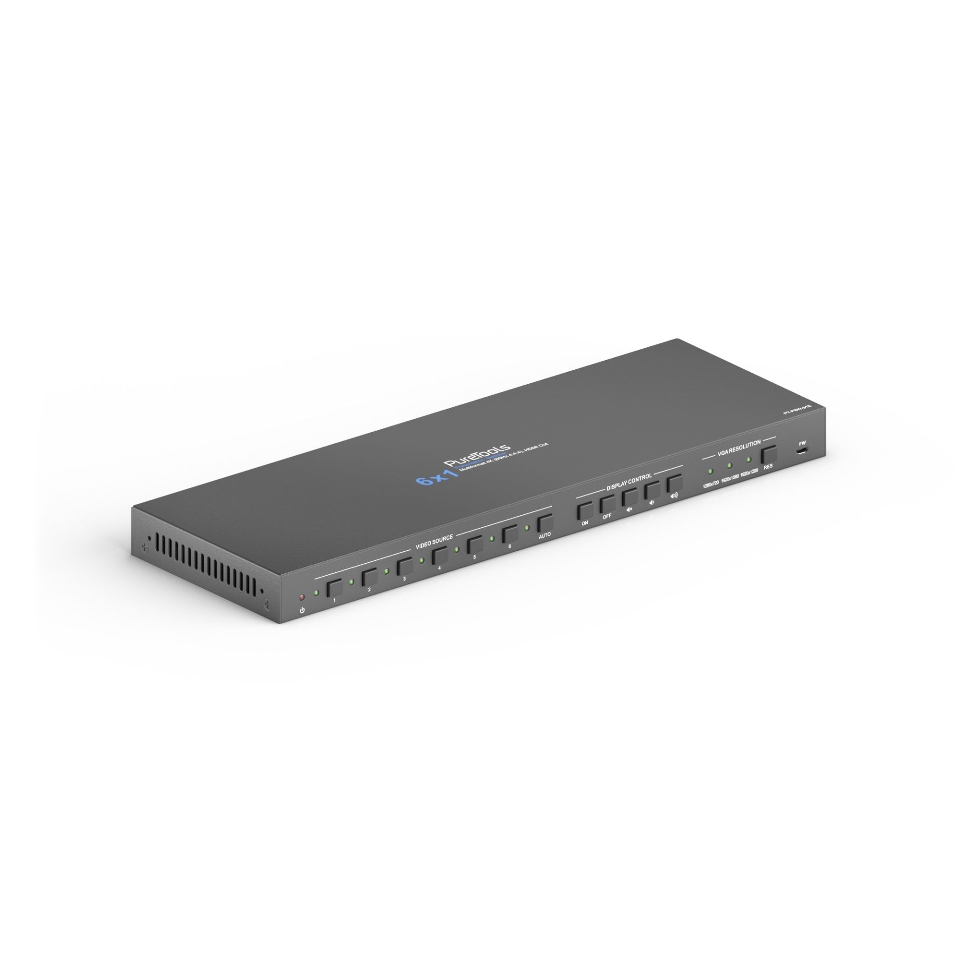 PURETOOLS PureLink PT-PSW-61E - 6x1 Multiformat Presentation Switcher - 4K 60Hz 4:4:4 - 3 x HDMI + DP, USB-C und VGA, EDID-Management und automatische Umschaltung mit TMD